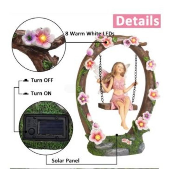 8 LEDs Solar Powered Lights Garden Decoration with Swinging Fairy Outdoor Cleara - Picture 1 of 2